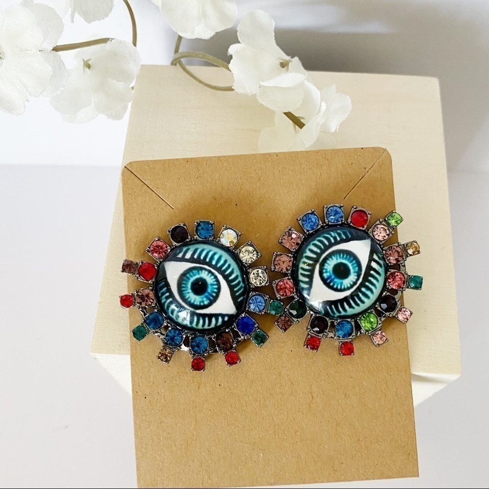 Evil Eye Rhinestone Earrings NEW - Picture 2 of 7